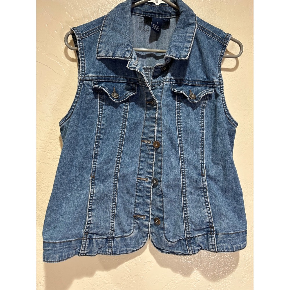 Gap Blue Denim Trucker Vest Womens Small Medium‎ Wash Button Front Sleeveless